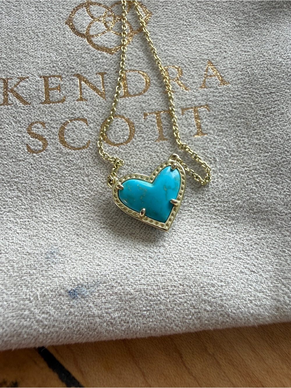 Kendra Scott Gold Heart Pendant Necklace with Turquoise Stone